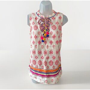 Artisan NY 100% Linen Sleeveless Top Womans Size Small Embroidered Boho Colorful